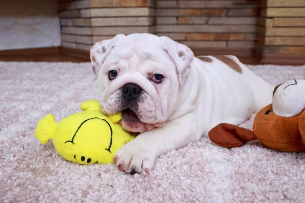 O filhote de Bulldog Inglês é bem brincalhão