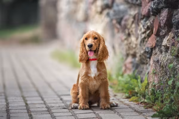 Cocker Spaniel andando na rua