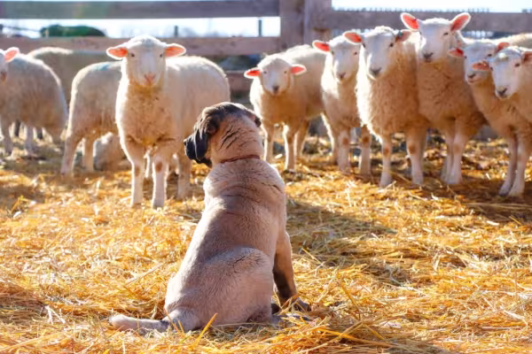Kangal perto de ovelhas