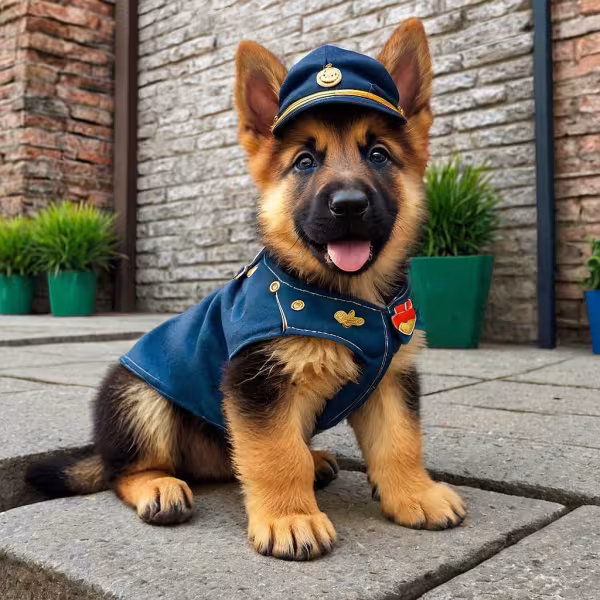 pastor alemão com roupa de policial