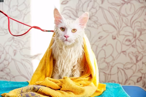Maine Coon tomando banho 