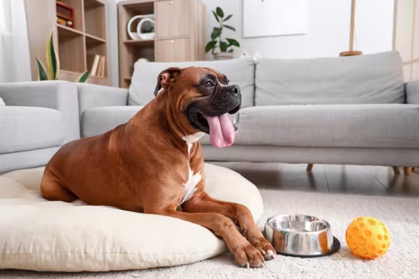 Boxer sentado na sala