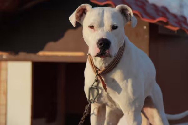 Dogo Argentino filhote com coleira