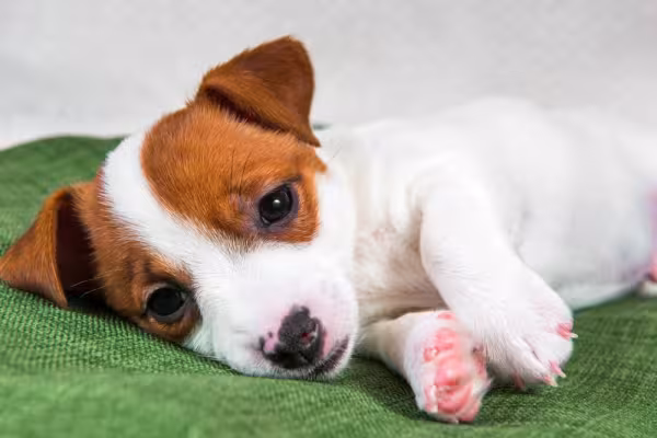 Cachorro filhote doente branco e marrom