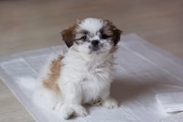 Shih Tzu filhote em cima do tapetinho higiênico