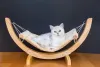 A rede de gato também pode ter um suporte próprio, sem depender de móveis e paredes, parecendo uma caminha