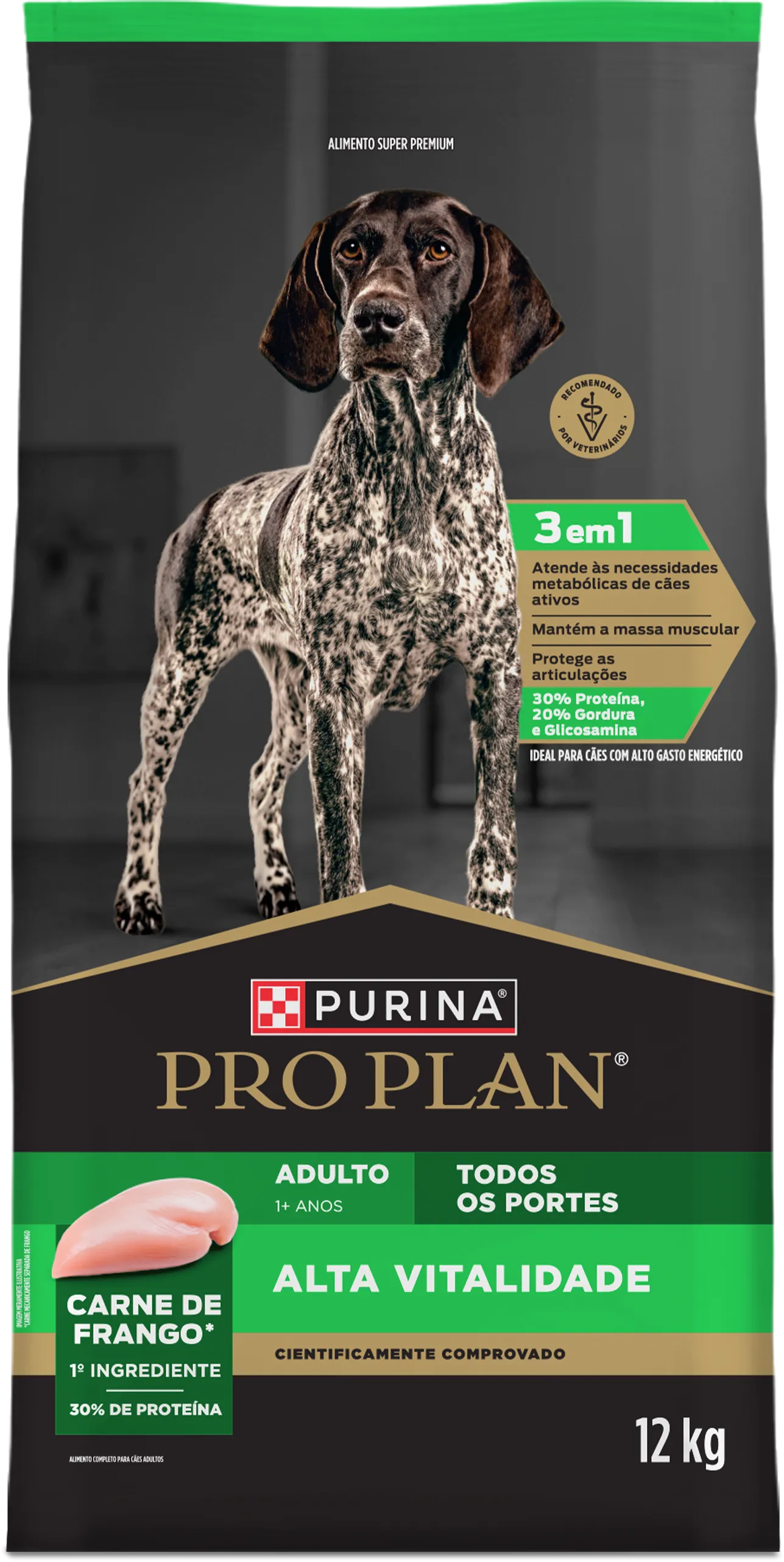 Ração para cães adultos Pro Plan Alta Vitalidade com frango, ração seca premium 3 em 1