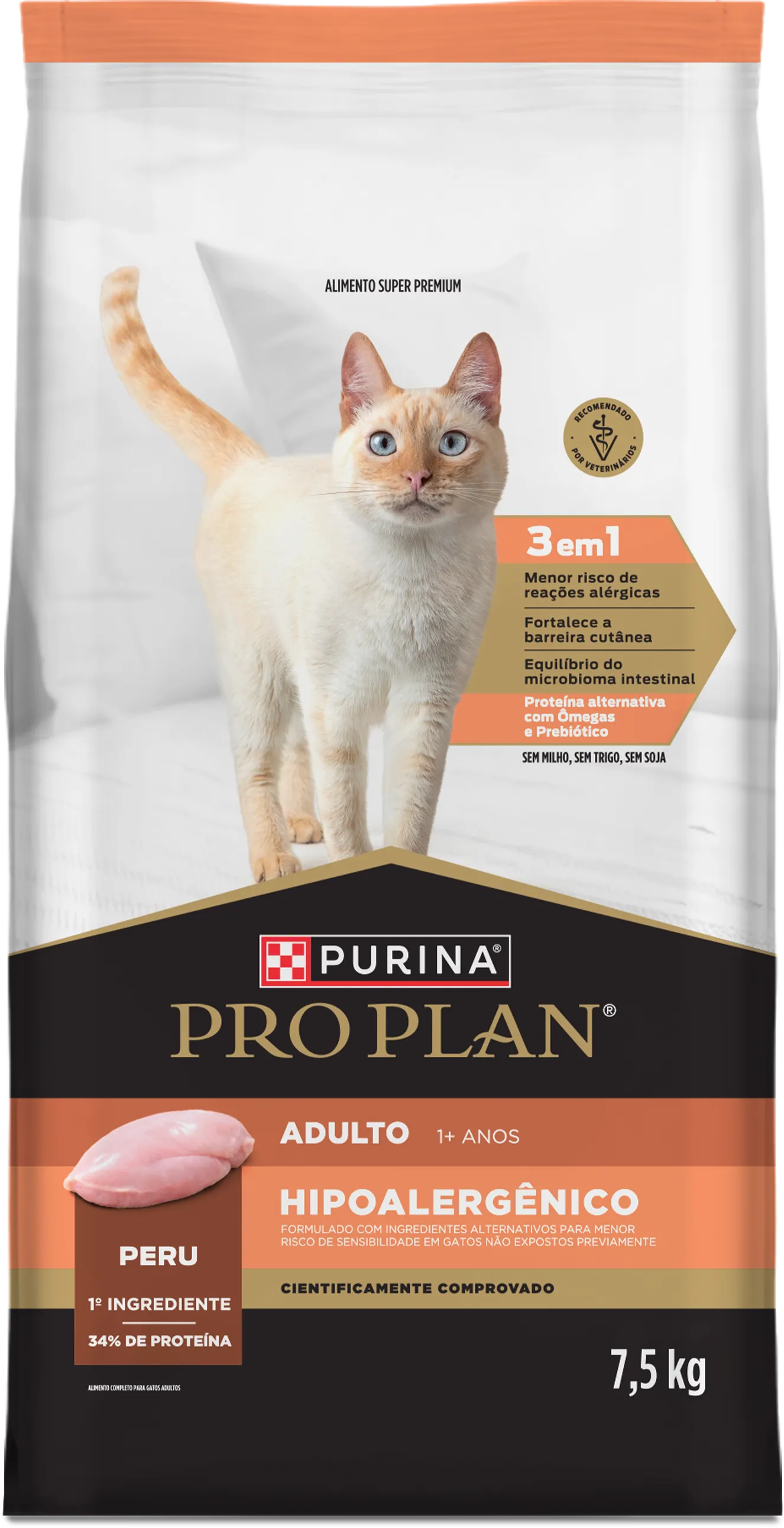 Pro Plan ração Hipoalergênico para gatos adultos com peru