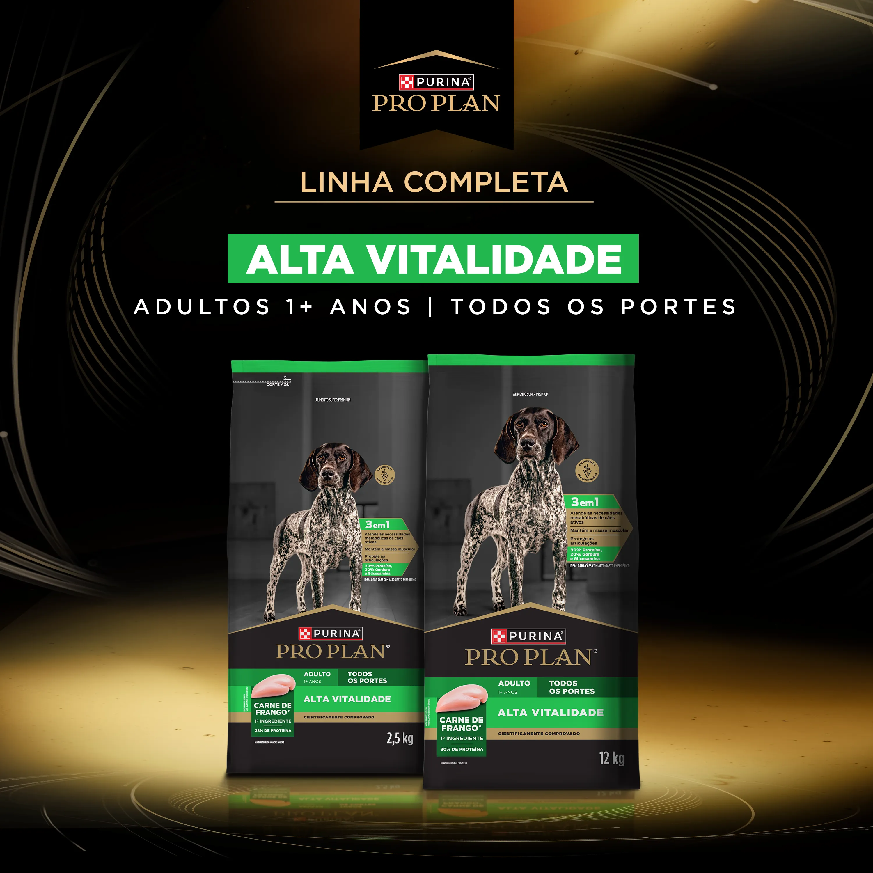 Ração para cães adultos Pro Plan Alta Vitalidade com frango, ração seca premium 3 em 1