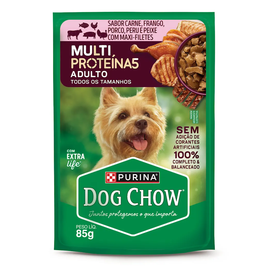 Dog Chow ração úmida para cães multi proteínas carne frango porco peru peixe 85g
