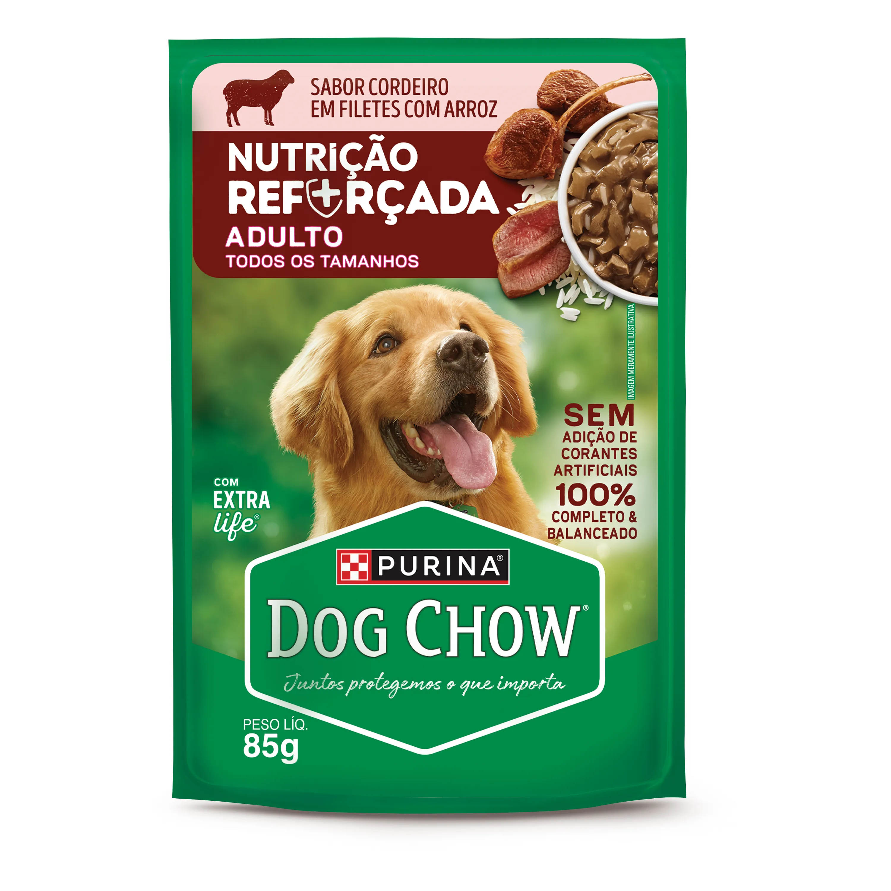 Dog Chow sachê ração úmida para cães adulto sabor cordeiro com arroz 85g