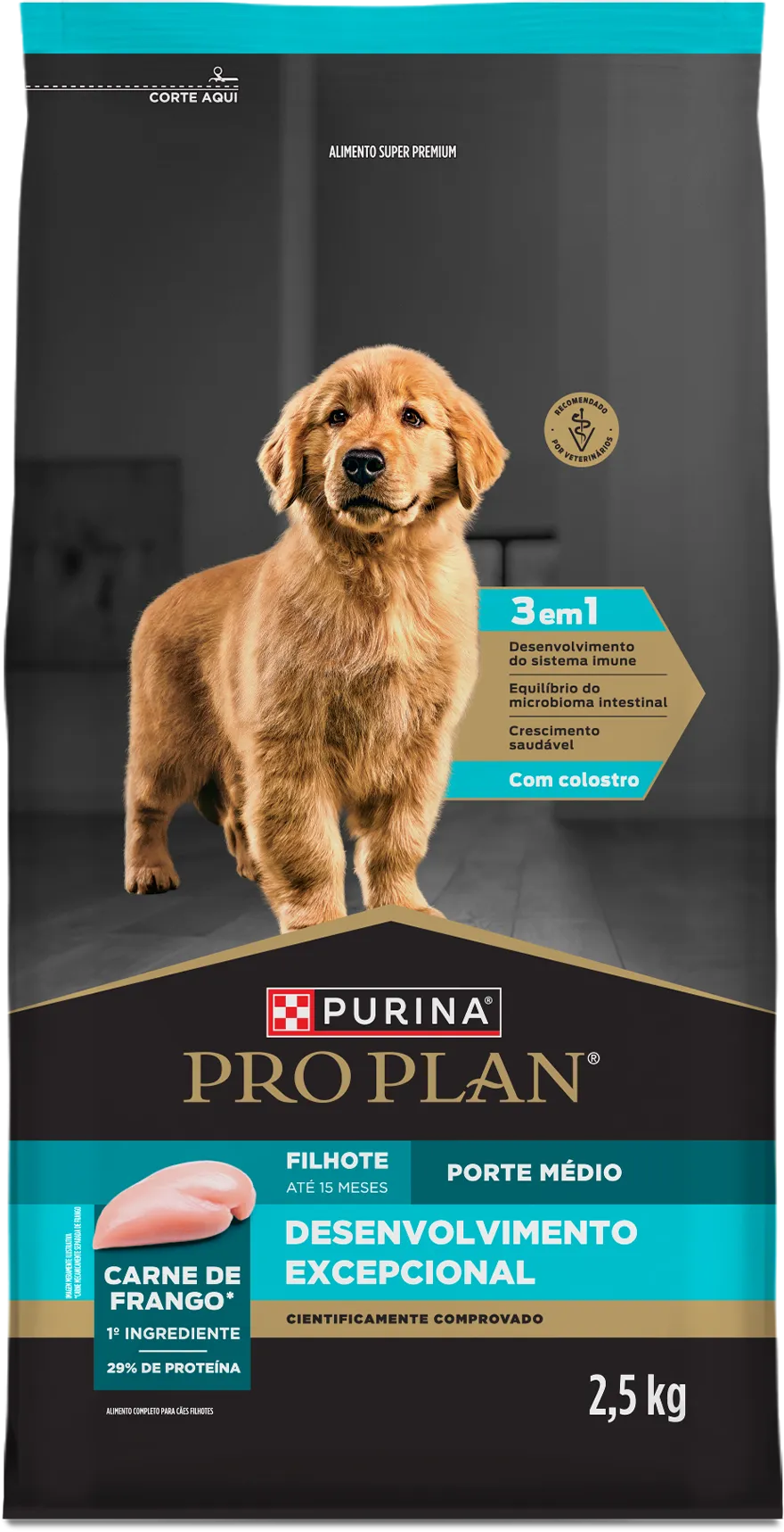 Racao para filhote Pro Plan de porte médio com frango.