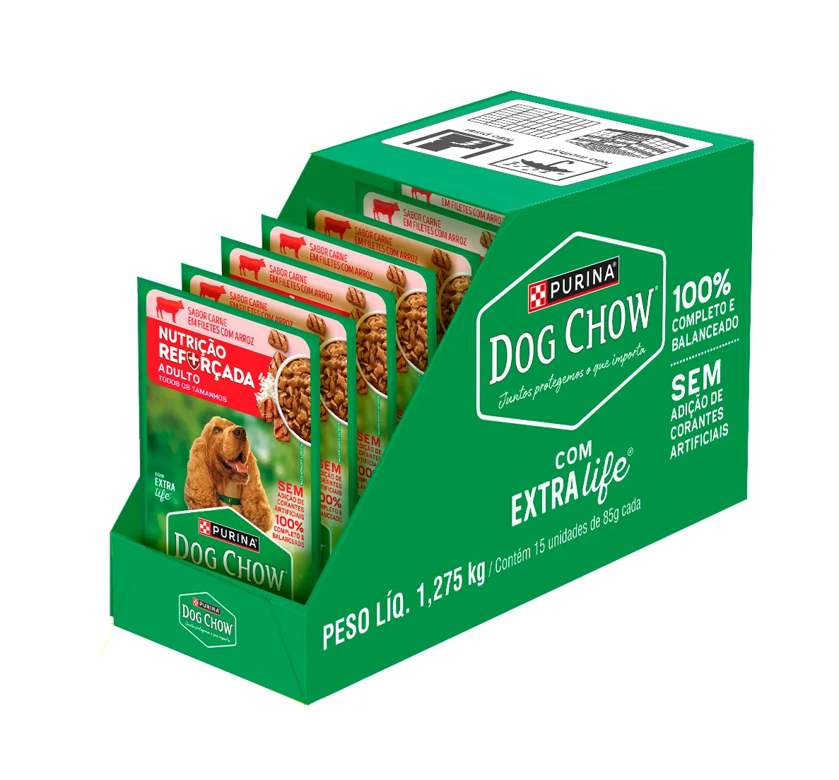 Dog Chow sachê ração úmida para cães adulto sabor carne com arroz 85g