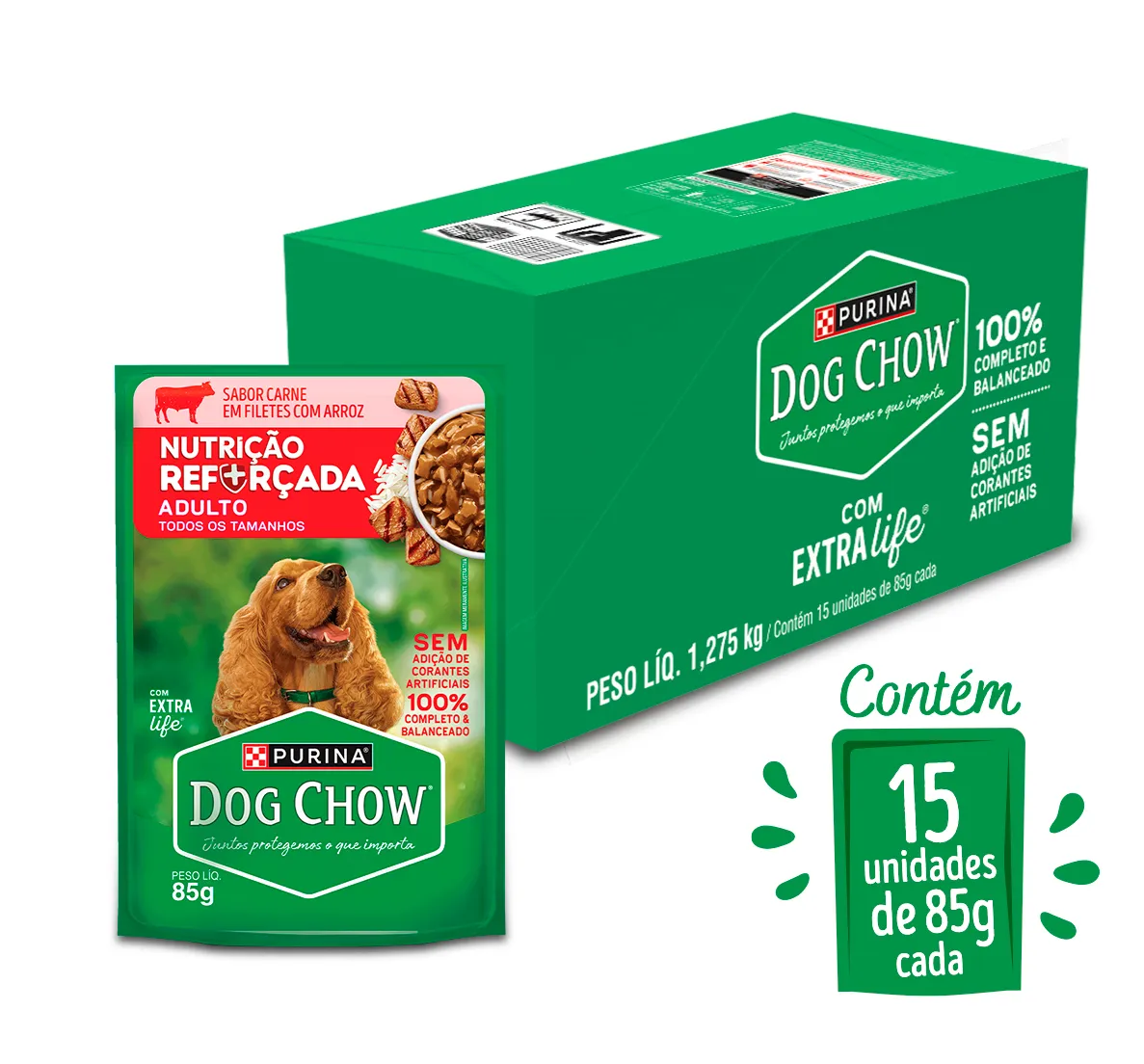 Dog Chow sachê ração úmida para cães adulto sabor carne com arroz 85g