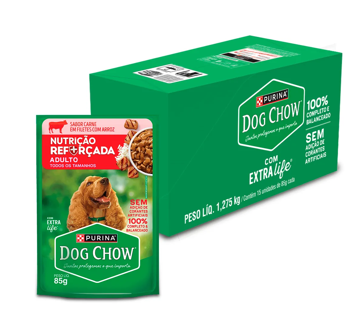 Dog Chow sachê ração úmida para cães adulto sabor carne com arroz 85g