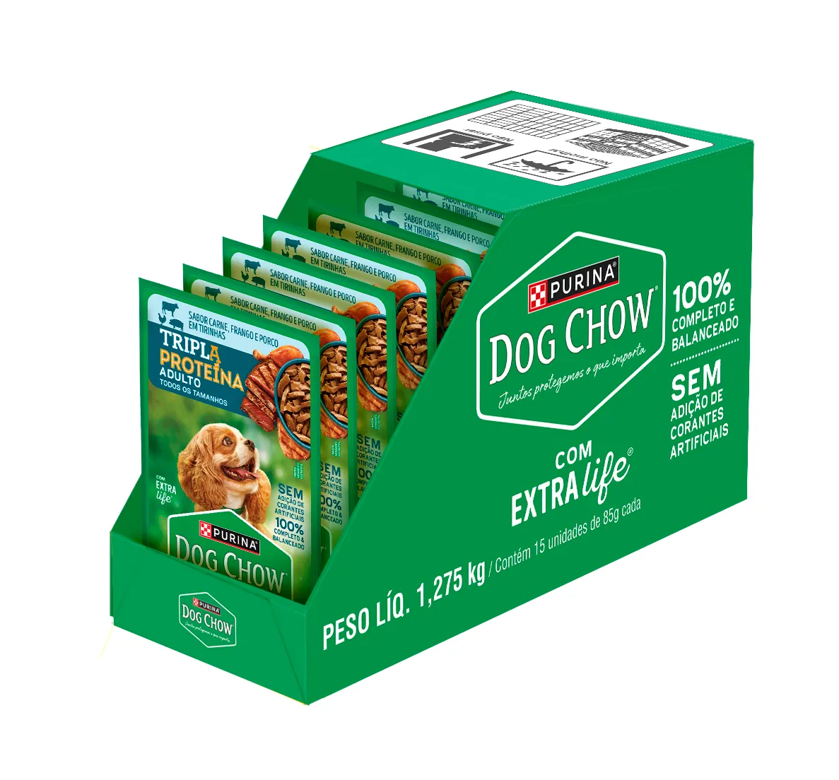 Dog Chow Ração úmida para cães adultos alta proteína carne porco e frango 85g