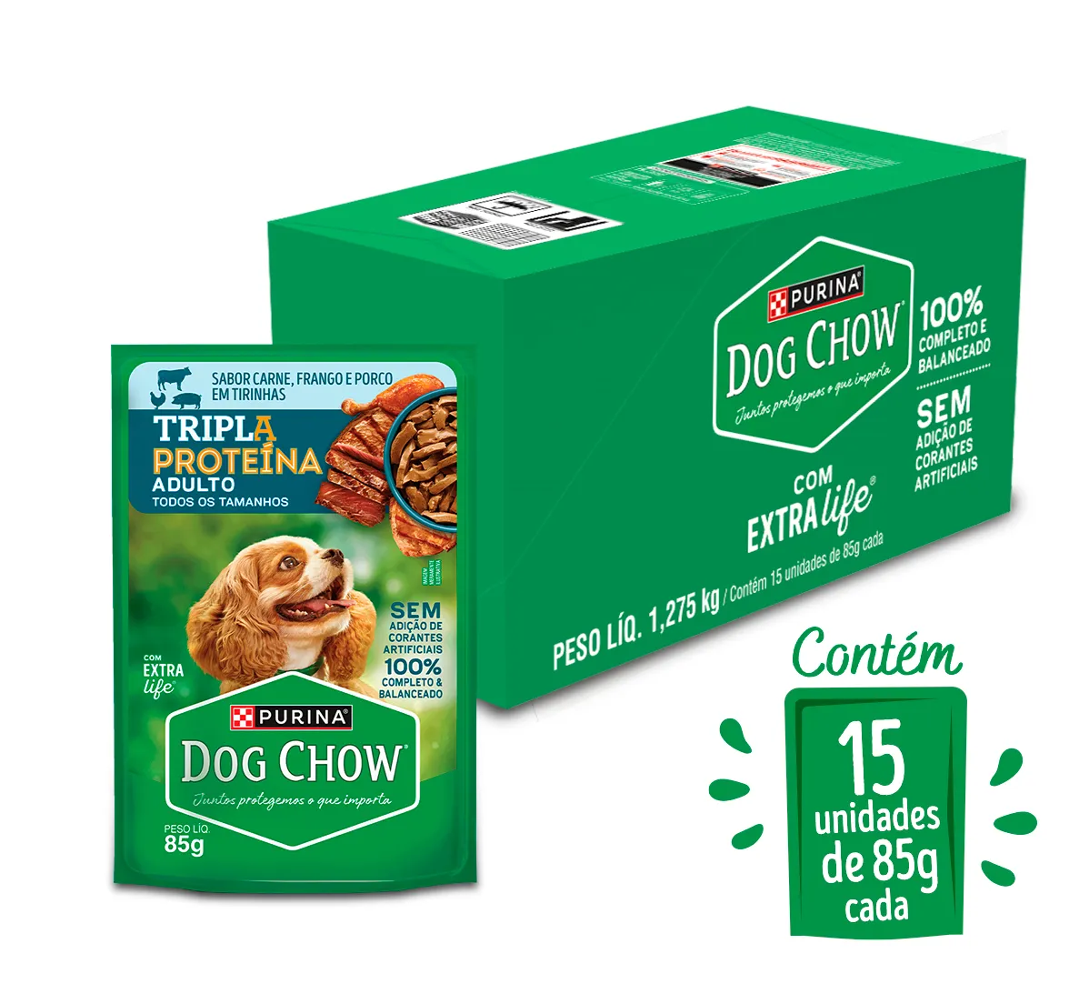 Dog Chow Ração úmida para cães adultos alta proteína carne porco e frango 85g