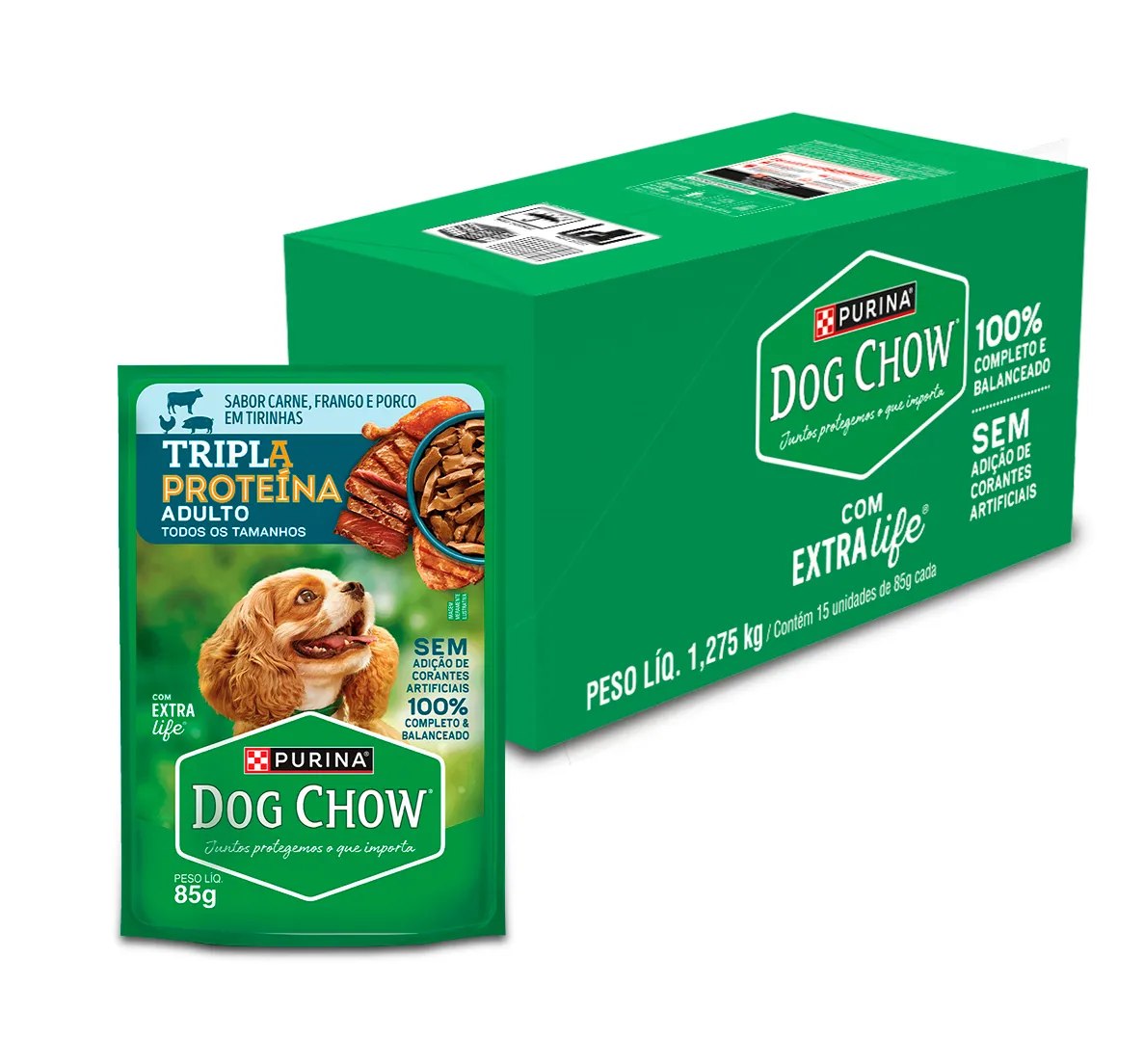 Dog Chow Ração úmida para cães adultos alta proteína carne porco e frango 85g