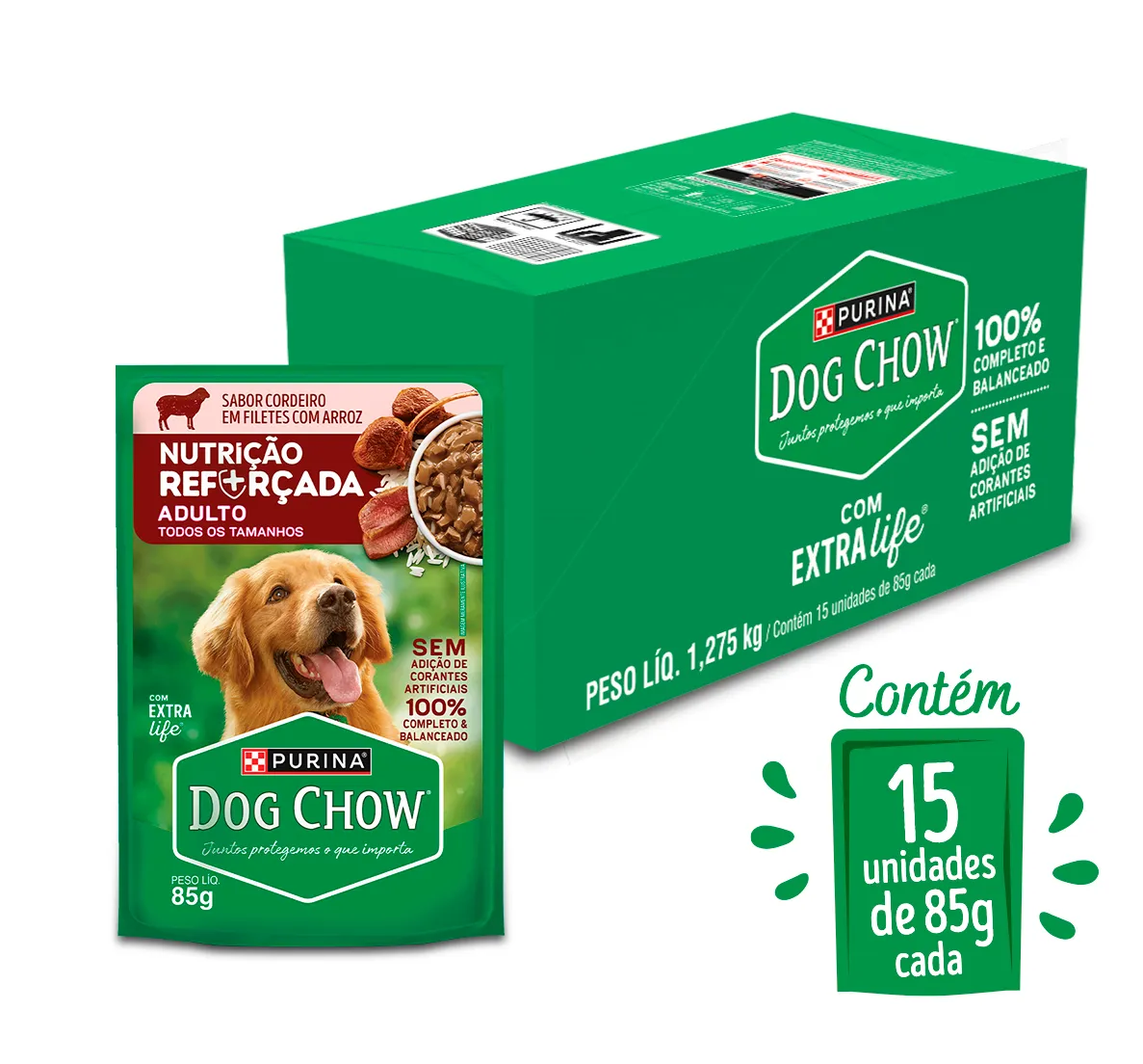 Dog Chow sachê ração úmida para cães adulto sabor cordeiro com arroz 85g