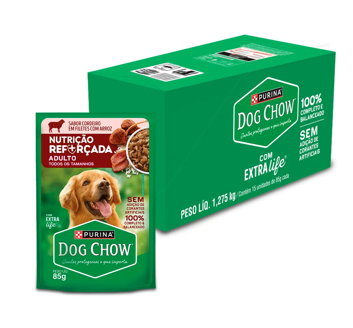 Dog Chow sachê ração úmida para cães adulto sabor cordeiro com arroz 85g