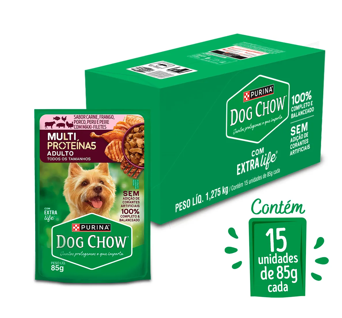 Dog Chow ração úmida para cães multi proteínas carne frango porco peru peixe 85g