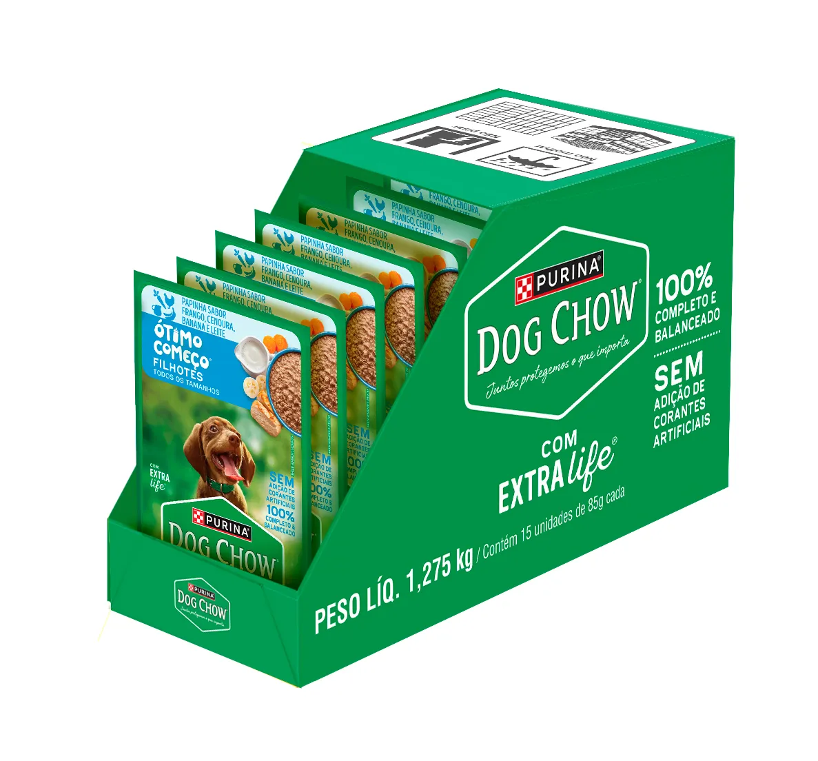 Dog Chow sachê ração úmida para filhotes papinha frango cenoura banana leite 85g
