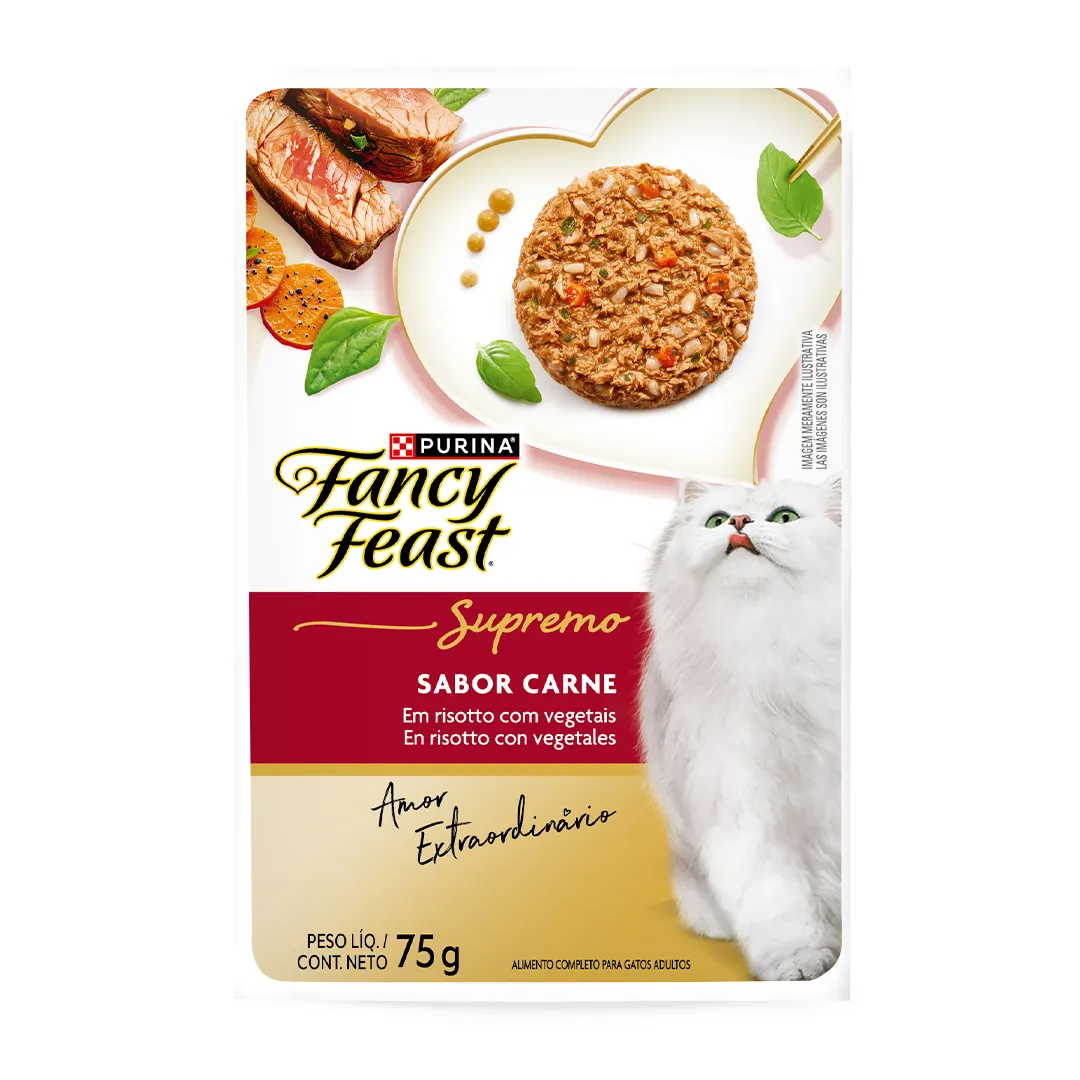 Sachê de ração úmida para gatos Fancy Feast Supremó sabor carne em risoto com vegetais