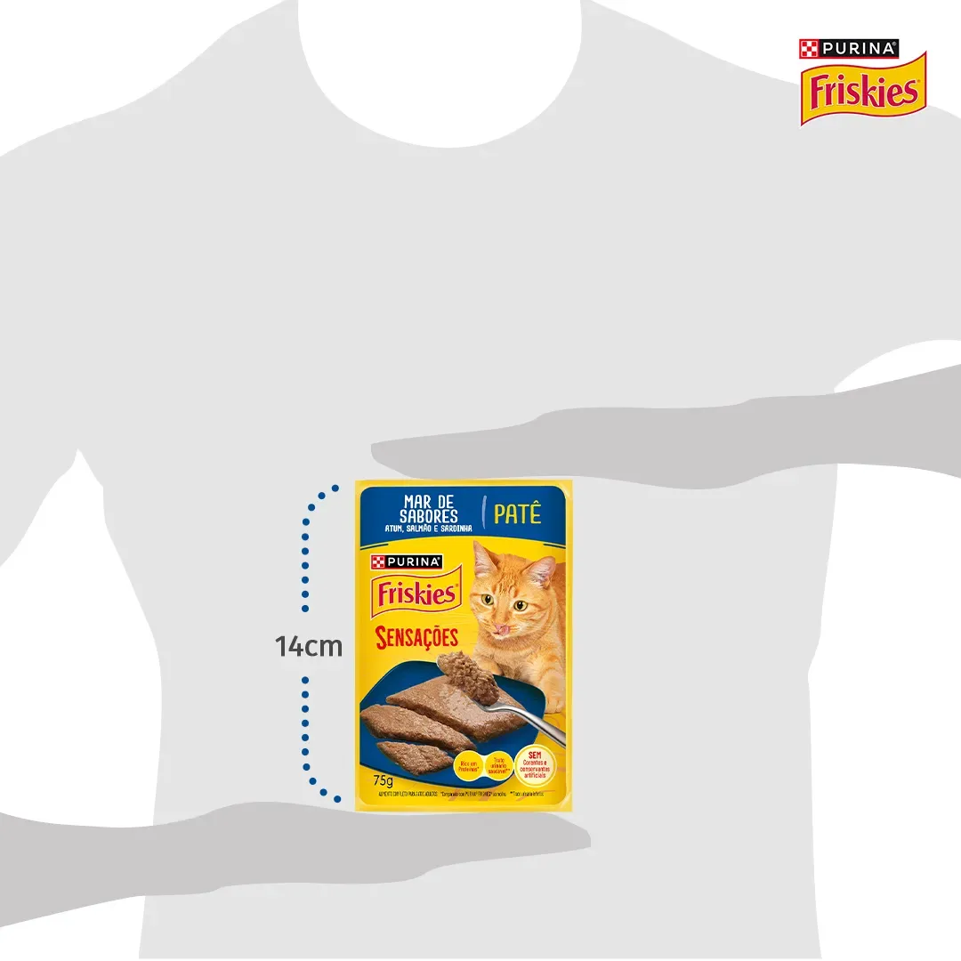 Ração úmida para gatos adultos Friskies® Patê Sensações sabor Atum, Salmão e Sardinha